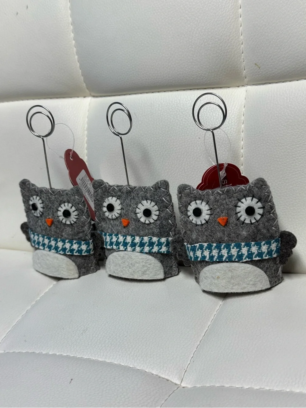 Set of 3 Felt Owl Note Card Photo Memo Holders with Scarf